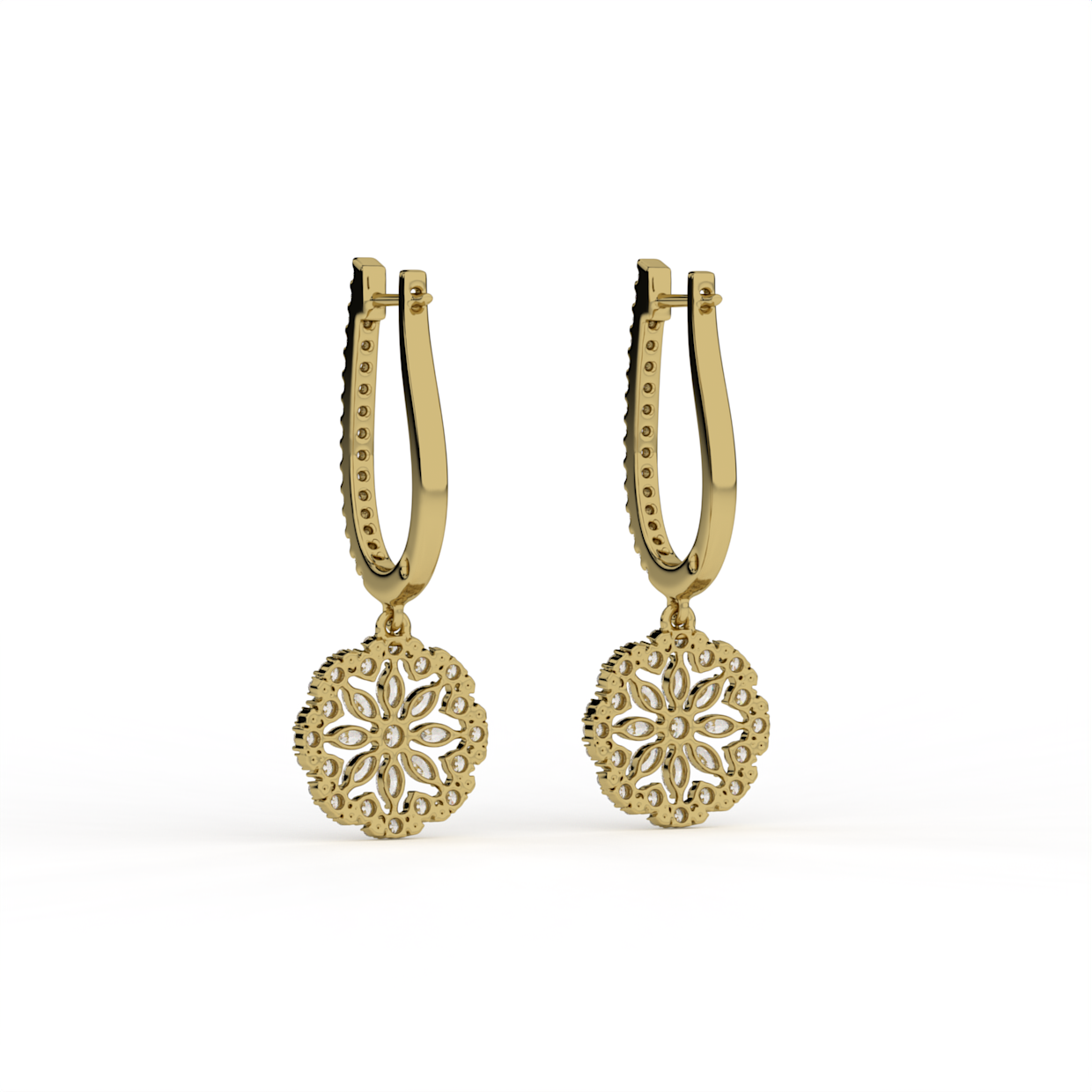 Floral Disc Lab Grown Diamond Drop Hoops image 3