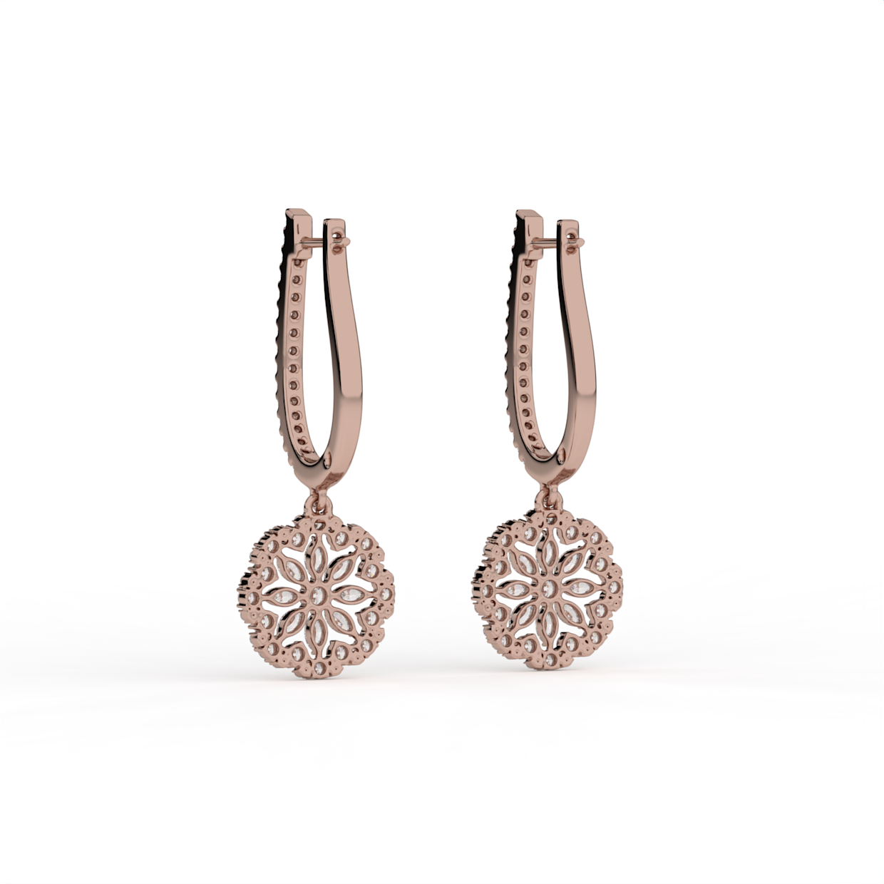 Floral Disc Lab Grown Diamond Drop Hoops image 4