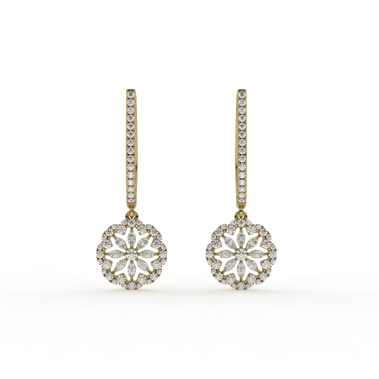 Floral Disc Lab Grown Diamond Drop Hoops image 5