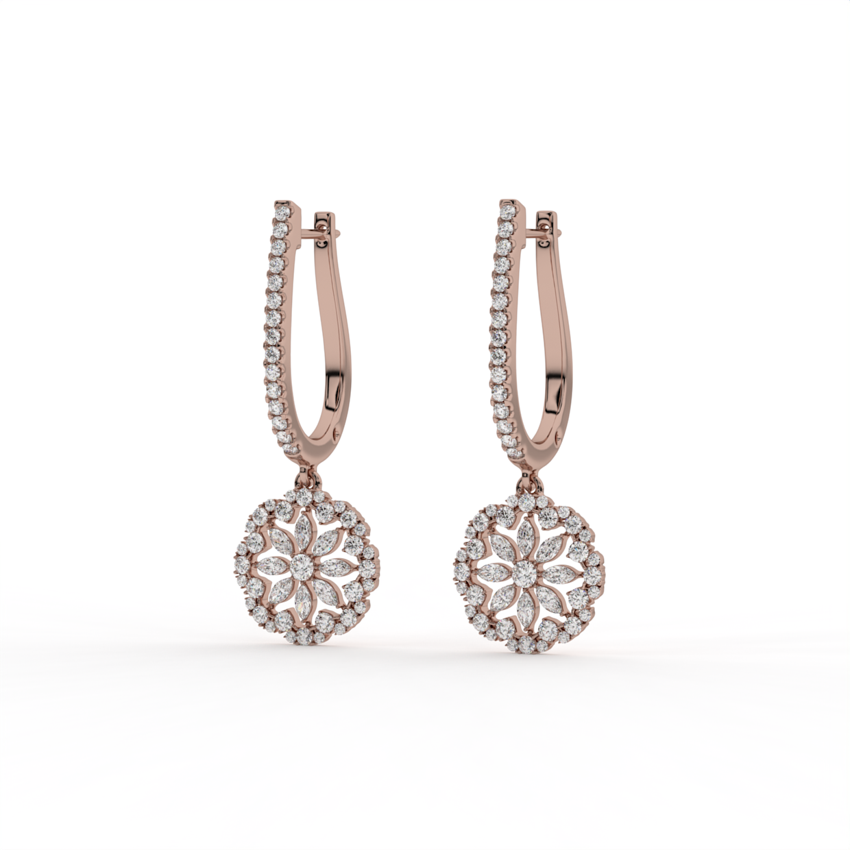 Floral Disc Lab Grown Diamond Drop Hoops image 6