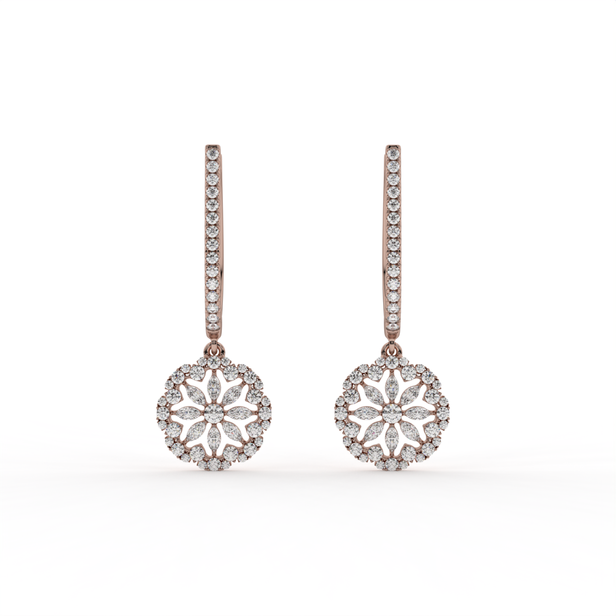Floral Disc Lab Grown Diamond Drop Hoops image 7