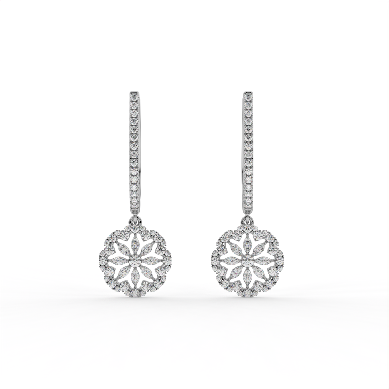 Floral Disc Lab Grown Diamond Drop Hoops image 8