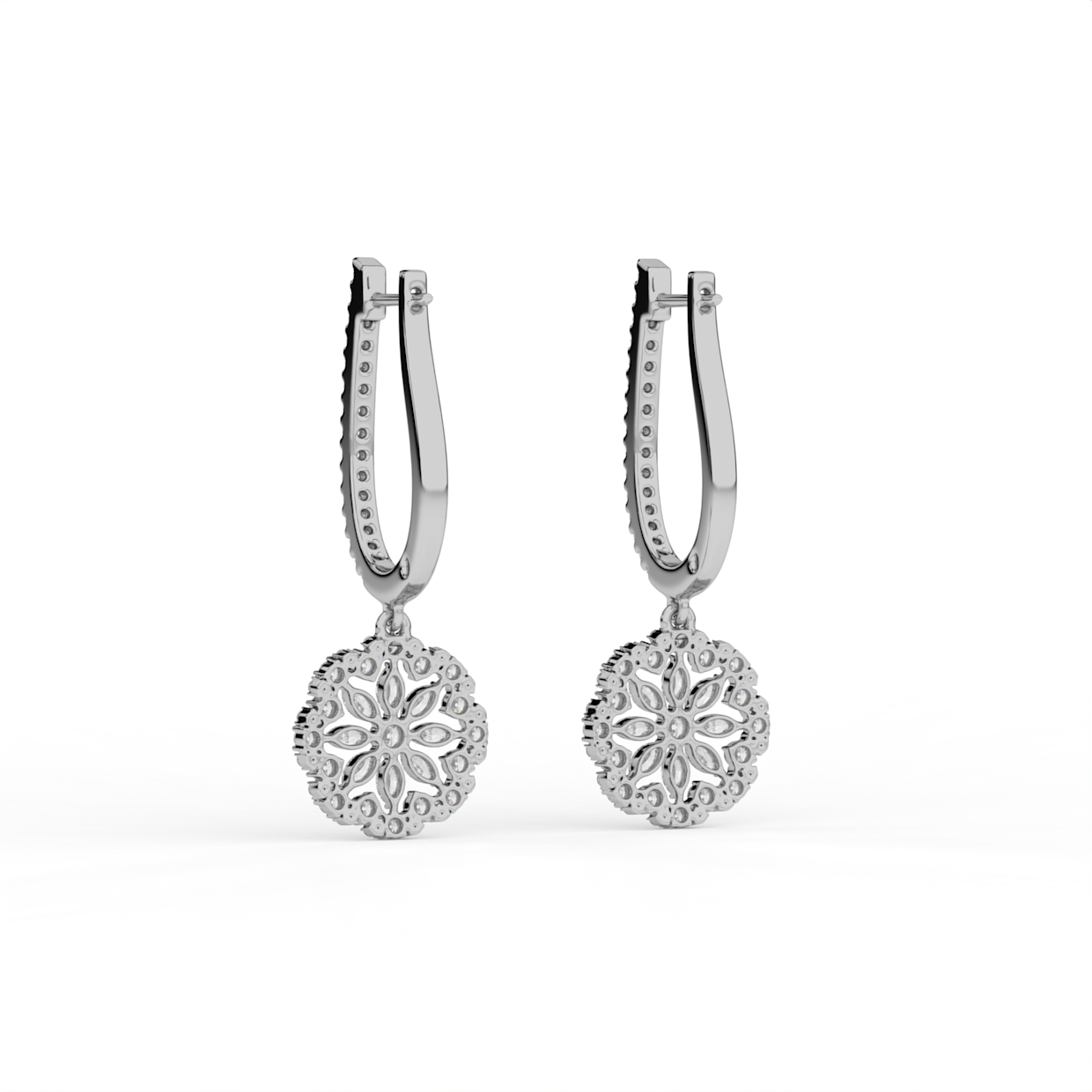 Floral Disc Lab Grown Diamond Drop Hoops image 9
