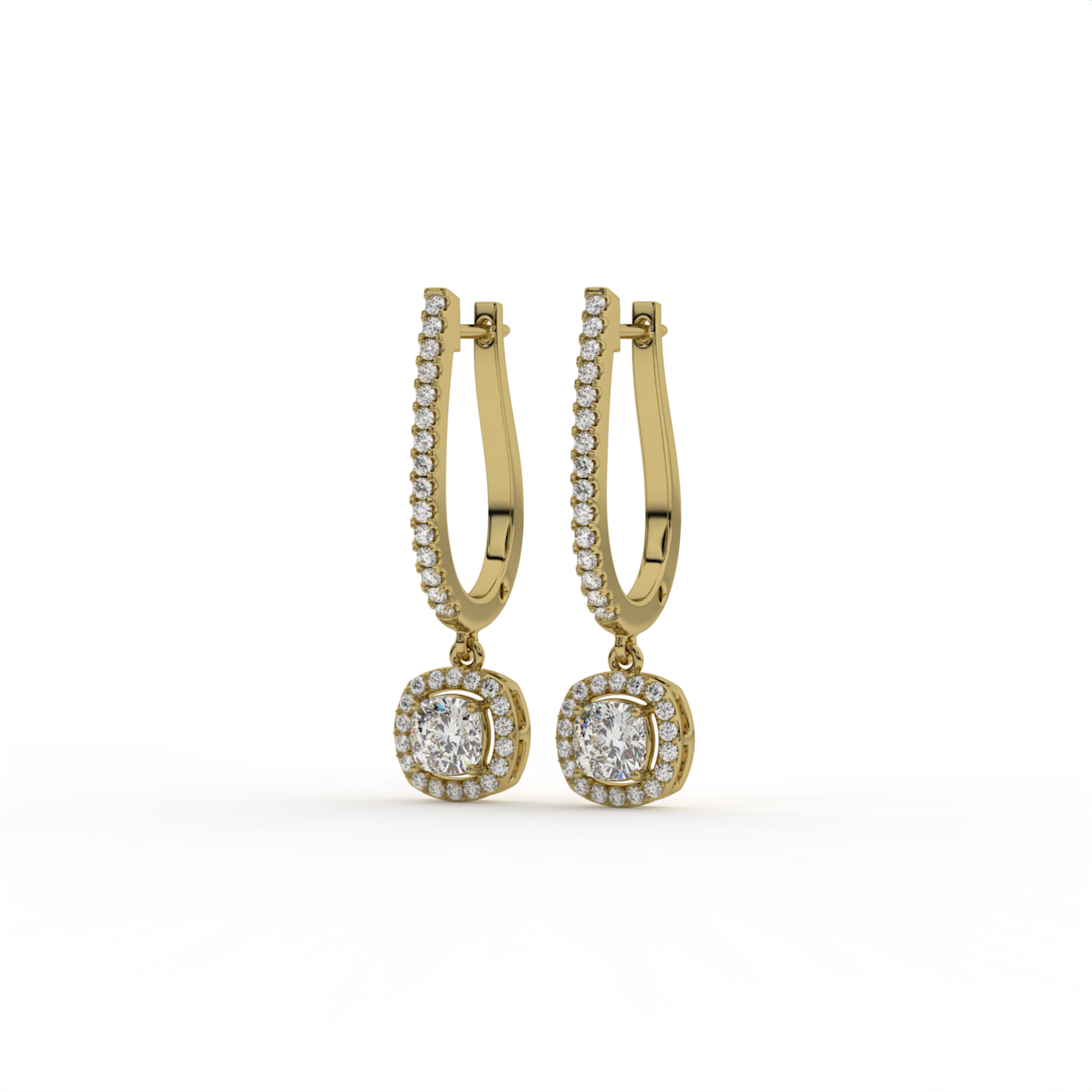 Cushion Halo Lab Grown Diamond Drop Hoops image 2