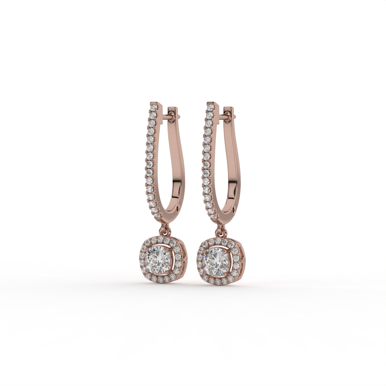 Cushion Halo Lab Grown Diamond Drop Hoops image 5