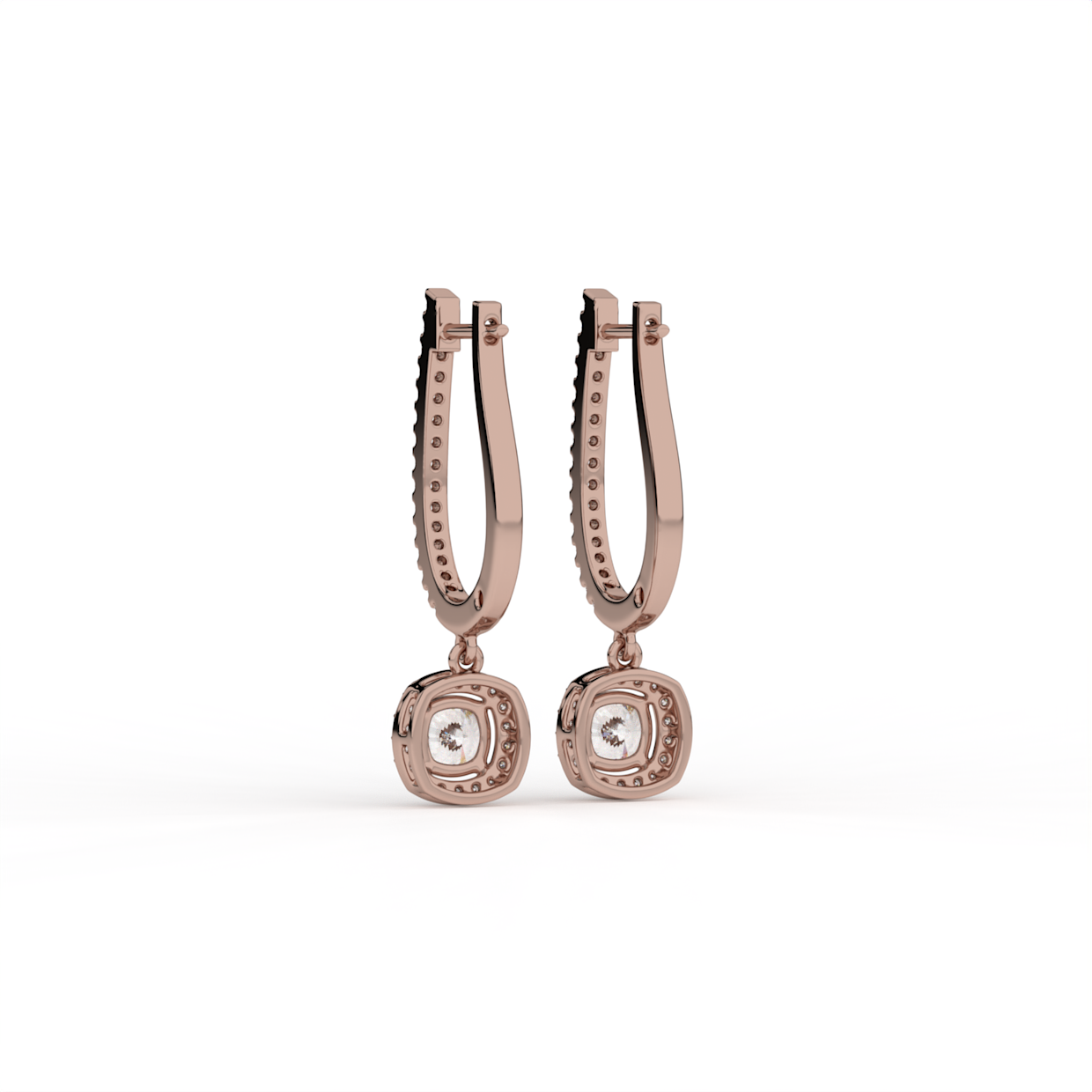 Cushion Halo Lab Grown Diamond Drop Hoops image 6