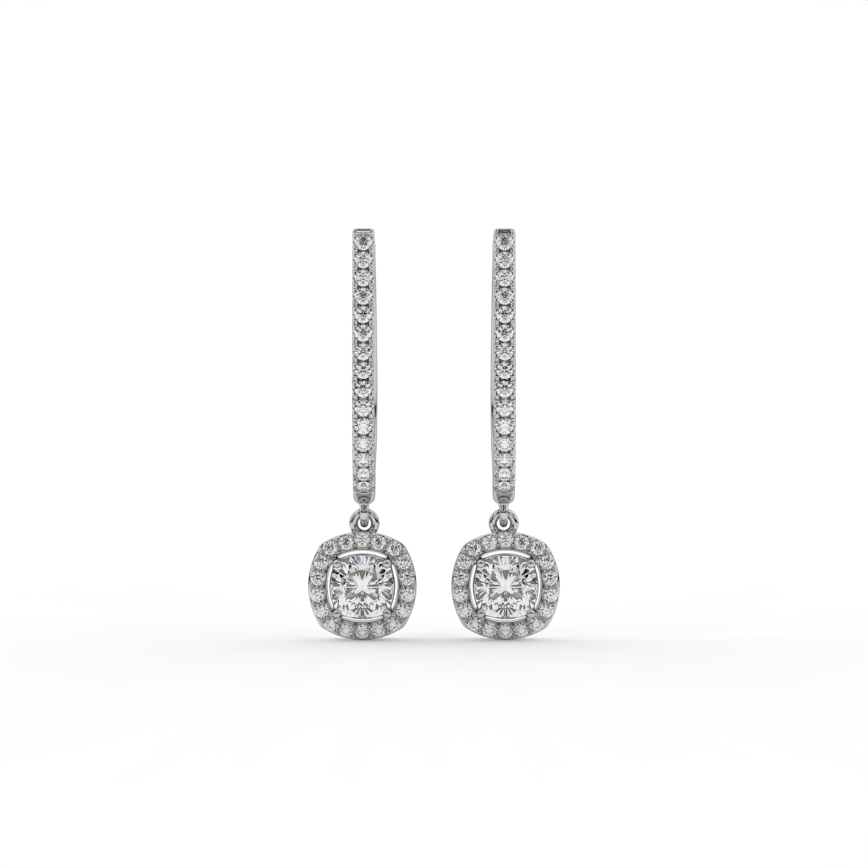 Cushion Halo Lab Grown Diamond Drop Hoops image 7