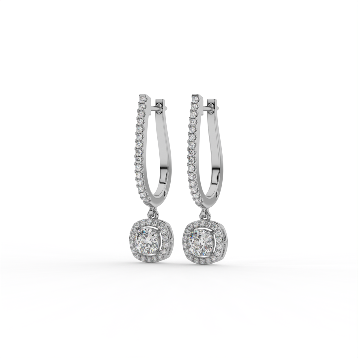 Cushion Halo Lab Grown Diamond Drop Hoops image 8