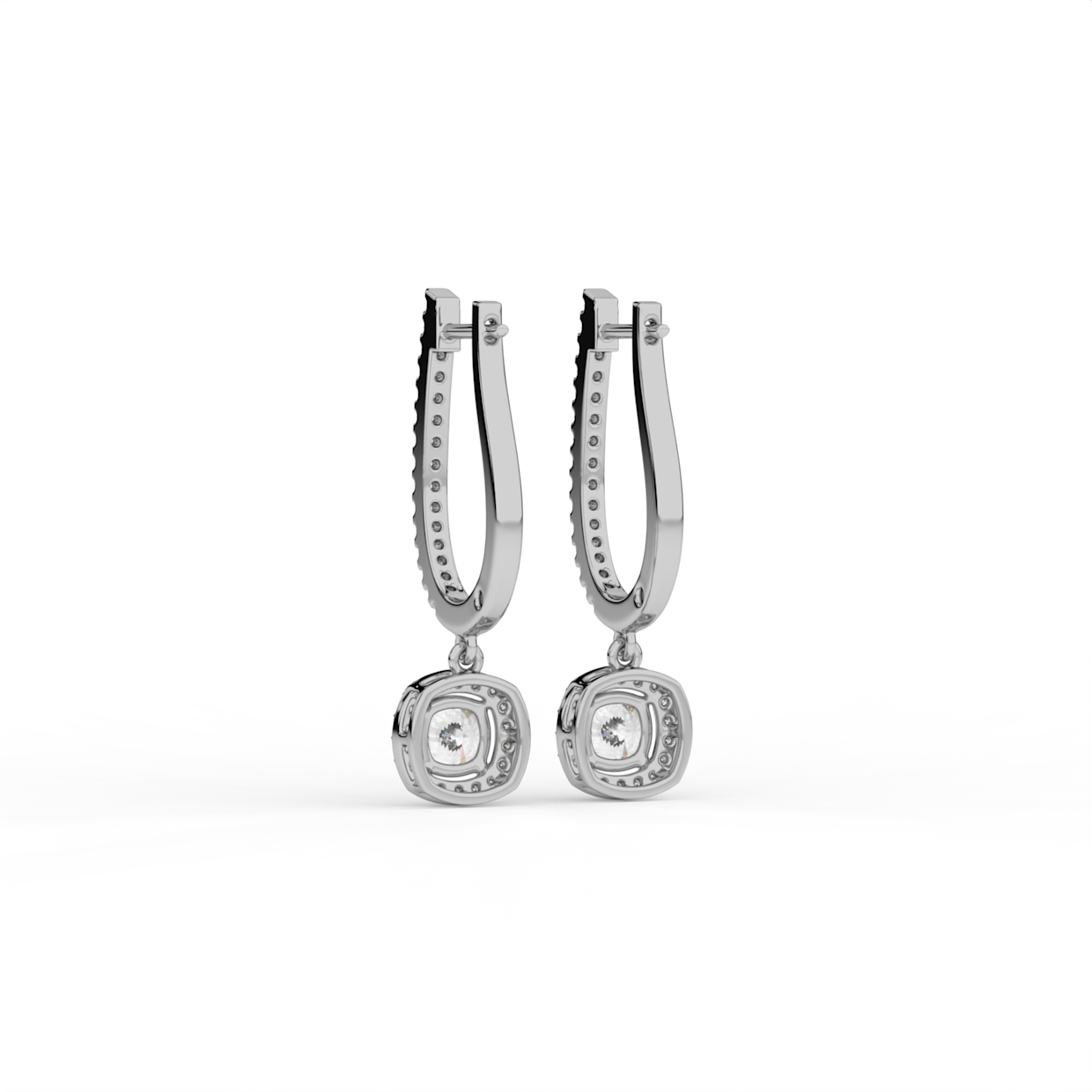 Cushion Halo Lab Grown Diamond Drop Hoops image 9